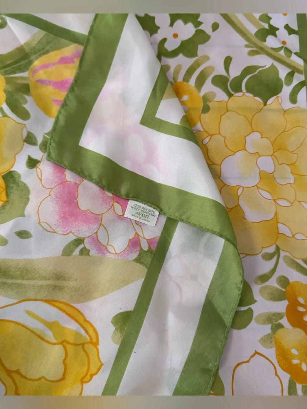 Vintage Floral Silk Scarf in Yellow, Green & Pink